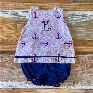 Toddler Girls “E” Embroidered Boutique Outfit